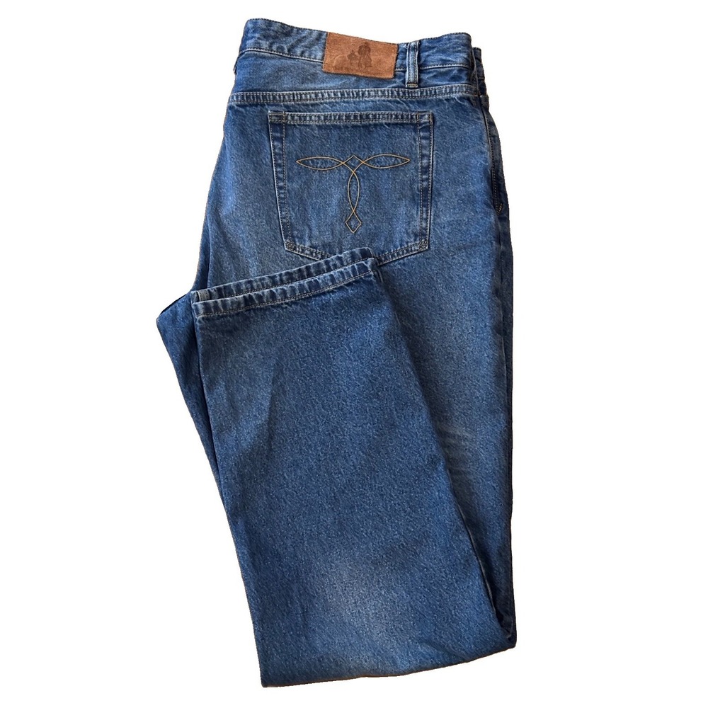 J. Peterman Mens Blue Denim Button Fly Straight Leg Jeans 5-Pocket Logo Cotton